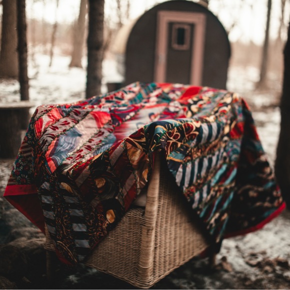 Vintage Patchwork Blanket - Red Blue Black
